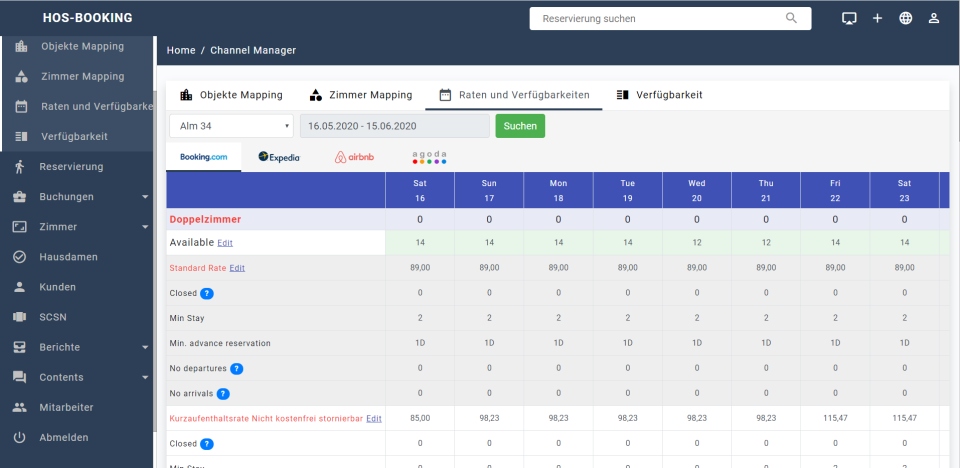 screenshot of HOS Booking